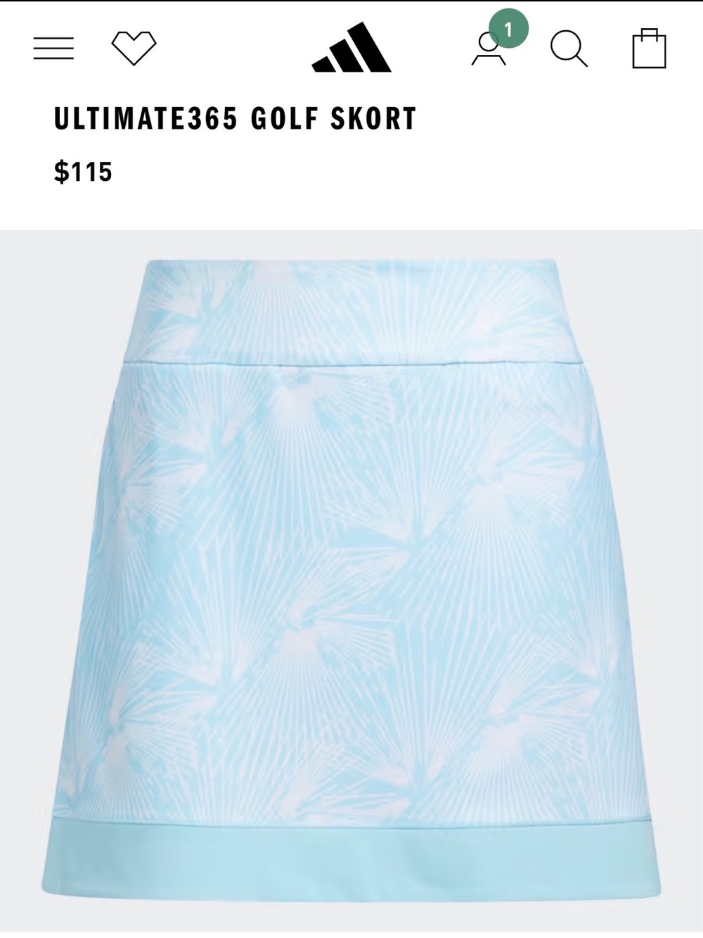 adidas ultimate365 Light Blue & White Palm-Print Golf Skort